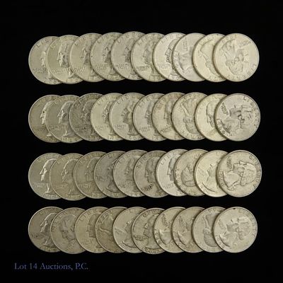1964 USA 90%-Silver Washington 25c (40). Forty (40) 1964 United States silver Washington 