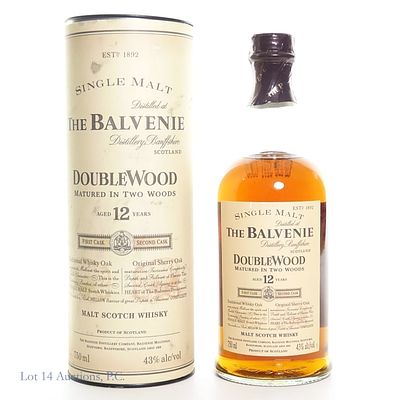 Balvenie 12 Year Doublewood Single Malt Scotch, 86 Proof, 750 ml. Cylinder tube included with 