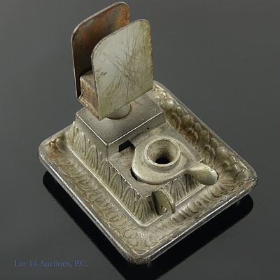 Cigar Cutter and Matchstrike, Illinois Cigar Store. Metal table top cigar cutter and match 