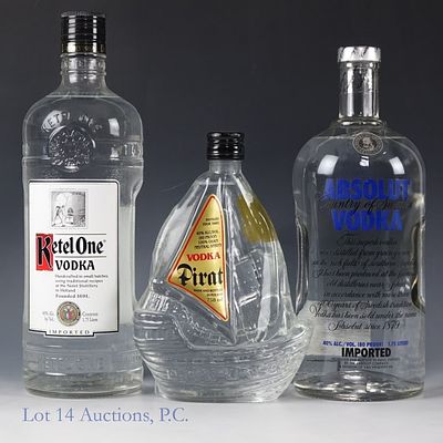 Absolut (1.75 L) Ketel One (1.75: L) Pirat Vodkas. Three (3) bottles: Absolut vodka. 80 proof. 