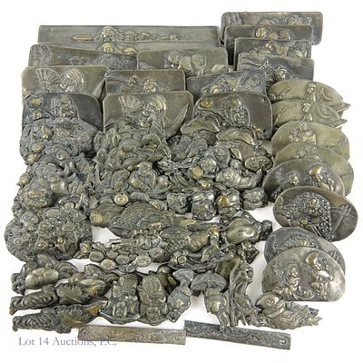 Large Collection Vintage Japanese Menuki. 60 vintage metal Japanese menuki, or sword hilt 