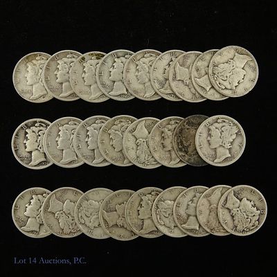USA 1.8 Ozt. 90%-Silver Mercury Dimes (25). Twenty-five (25) United States 90%-silver mercury 