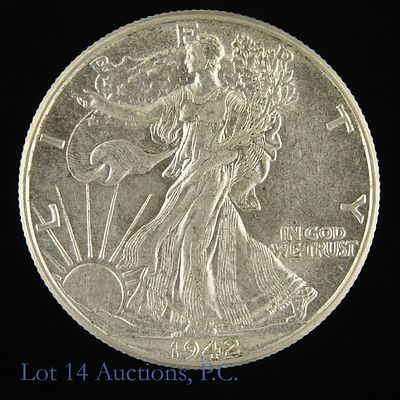 1942 (P) USA 90%-Silver Walking Liberty 50c (BU). 1942 (P) United States silver walking liberty 