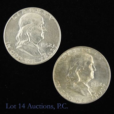 1952 & 1952d USA Silver Franklin 50c -2. Two (2) United States 90%-silver Franklin half dollars 
