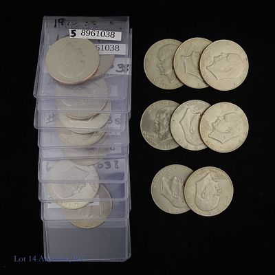 1971 - 1977 USA 40%-Silver & Clad IKE Dollars (18). Eighteen (18) United States 40%-silver and 