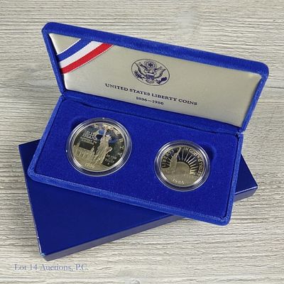 1986-S USA Silver Proof Liberty Comm. 2-Coin Set. 1986-S United States statute of liberty 
