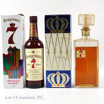 60s/70s Seagram's Whiskey Decanter & Regular. Vintage Seagram's Seven Crown Blended Whiskey in 