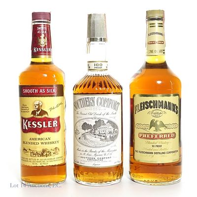 Fleischmann's & Kessler Whiskey, Southern Comfort. 60s/70s Fleischmann's Preferred Blended 