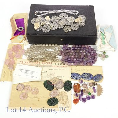 1930's Jewelry Salesman's Box. Large lot of bits and pieces of a jewelry import, including 