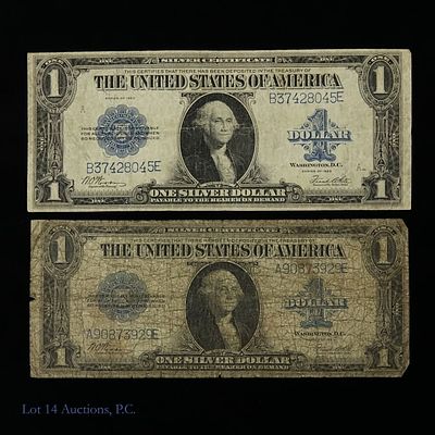 1923 USA $1 Silver Cert. - Large Size (F-238), 2. Two (2) (F-238) United States series 1923 $1 