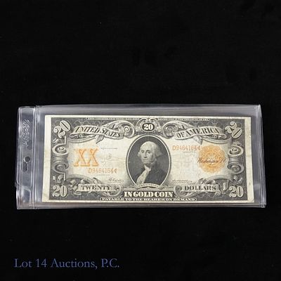 1906 USA $20 Gold Certificate - Gold Seal (VF). (F-1183) United States series 1906 large size 