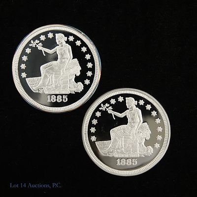 Replica Trade 1 Ozt. Silver & Clad Rounds (2). Replica "1885" United States trade units in 