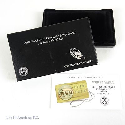 2018-P USA WW1 Comm Silver Proof $1 2-Coin Set. 1918-P United States World War 1 centennial 