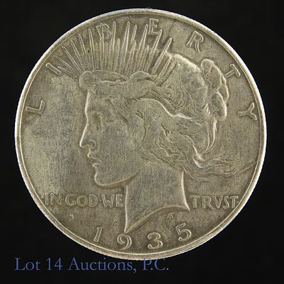 1935-S USA 90%-Silver Peace Dollar (Last Year). 1935-S United States silver peace dollar (San 