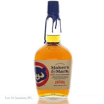 2025 Maker's Mark Chicago Cubs Bourbon. Maker's Mark Chicago Cubs Bourbon (2025), 90 Proof, 750 ml.