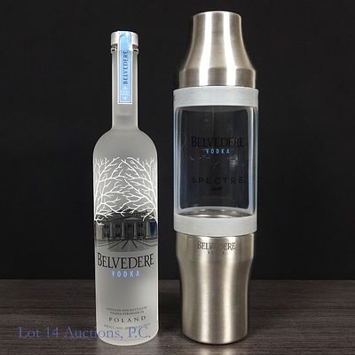 Belvedere Vodka & 007 Spectre LE Shaker. Belvedere Vodka, 80 Proof, 750 ml. Please see photos 