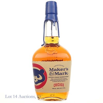 2025 Maker's Mark Chicago Cubs Bourbon. Maker's Mark Chicago Cubs Bourbon (2025), 90 Proof, 750 ml.