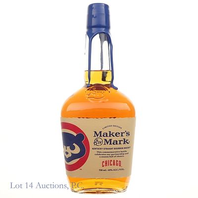 2025 Maker's Mark Chicago Cubs Bourbon. Maker's Mark Chicago Cubs Bourbon (2025), 90 Proof, 750 ml.