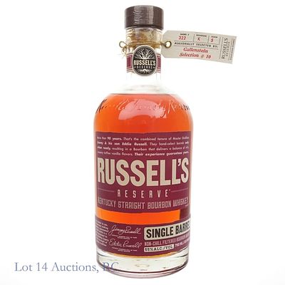 Russell's Reserve Single Barrel Bourbon Selection. Russell's Reserve single barrel bourbon, 110 