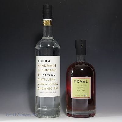 Two Bottles Local Chicago Koval Distillery. Two bottles from Chicago distillery Koval. The first 