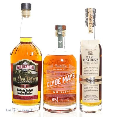 Clyde May's, Wildcatter & Basil Hayden Whiskey (3). Three (3) bottles of whiskey: Clyde May's 
