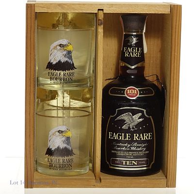 80s Eagle Rare 101 Proof Ten Year Bourbon Gift Set. 1980s Eagle Rare 101 Proof Bourbon. Aged Ten 