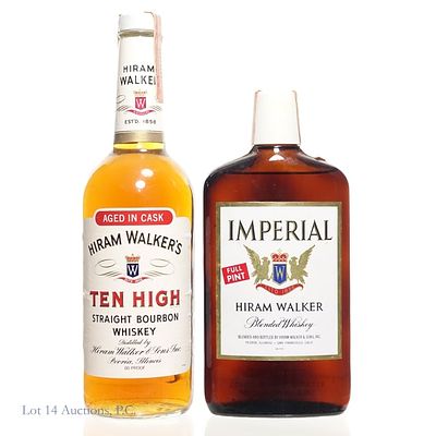 60s/70s Hiram Walker's Ten High & Imperial. Hiram Walker's Ten High Bourbon. 4/5 Quart, 80 
