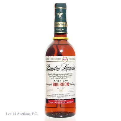 60s/70s ADC Bourbon Supreme Rare Bourbon. 4/5 Quart, 86 Proof. Tax strip fully intact. Small 