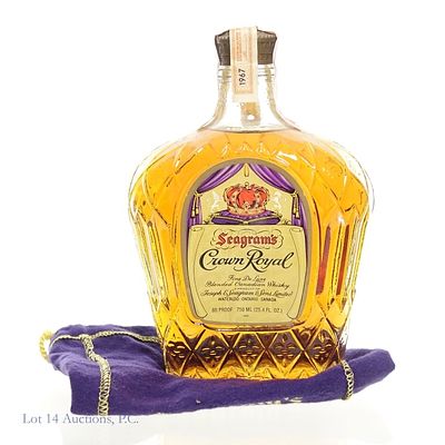 1967 Seagram's Crown Royal Blended Canadian Whisky. 750 ml, 80 Proof. Original drawstring bag 