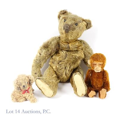 Early Mohair Teddy Bear, Stuffed Animals, 3. Three (3) vintage stuffed animals. Early mohair 