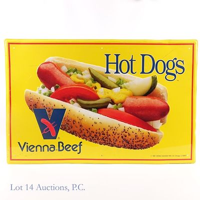 Vienna Beef Hot Dogs Metal Embossed Advert Sign. Vienna Beef Hot Dogs one sided embossed metal 
