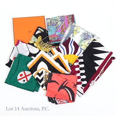 2 Hermes, Pinto Silk Scarves & 6 Other Scarves (9). 1 - Hermes 1572 Voiles De Lumiere Silk Black 