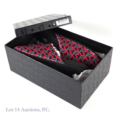 MCM Room Slippers Men Size M/10 CIB. MCM Room Slippers. Red and gray monogram design. Original 