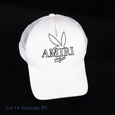 Amiri X Playboy White Snapback Trucker Hat. Amiri X Playboy white snapback trucker hat.