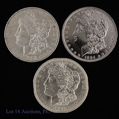 US 90%-Silver Morgan Dollars (ASW +2 Ozt), 3. Three (3) United States 90%-silver Morgan dollars 