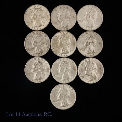 US 90%-Silver Washington 25c (ASW 1.8 Oz), 10. Ten (10) United States 90%-silver Washington 