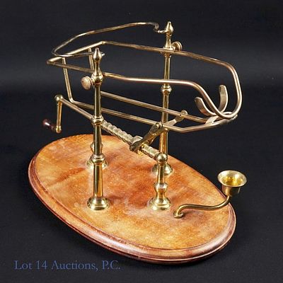 Vintage Brass & Mahogany Wine Decanting Cradle. Vintage French brass and mahogany mechanical 