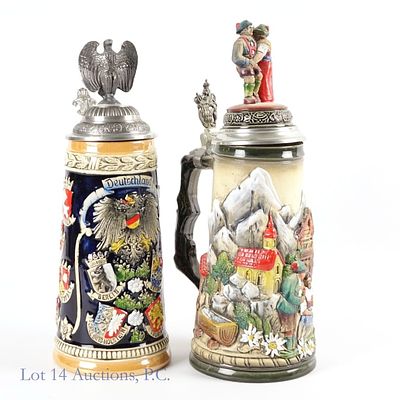 Zoller & Born, Tyrol German Lidded Beer Steins (2). Two limited edition German beer steins. 