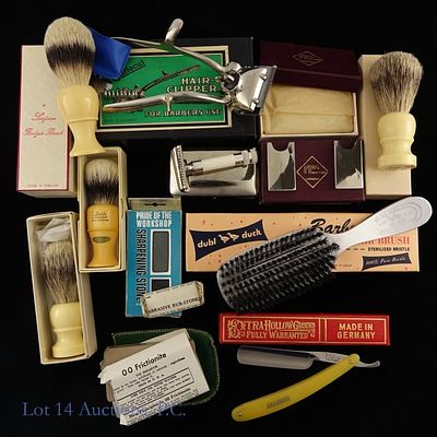 NIB Shaving and Barbershop Items (12). Collection of shaving and barber items that all appear 