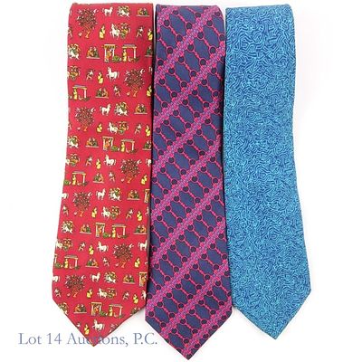 Silk Neckties Hermes, Ferragamo & Puccini. Hermes 100% silk necktie, approximately 56" long *** 