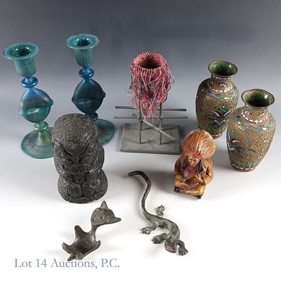 Various Small Antiques, Decor, & Art. Various small antique pieces of decor. Lot includes: pair 
