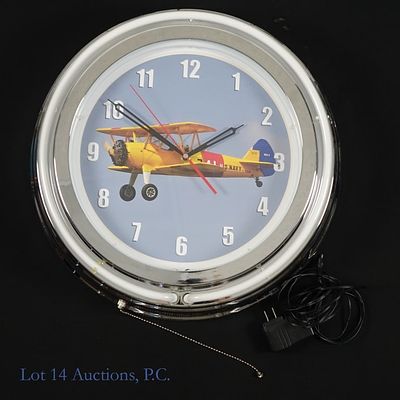 Boeing-Stearman Model 75 Neon Wall Clock. Boeing - Stearman Model 75 neon wall clock with chrome 
