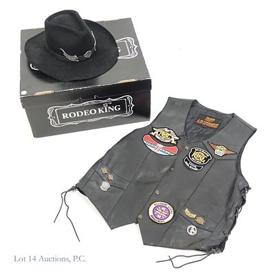 Harley Davidson Cowboy Hat & Ladies' Leather Vest. Harley Davidson Cowboy Hat &amp; Ladies' 