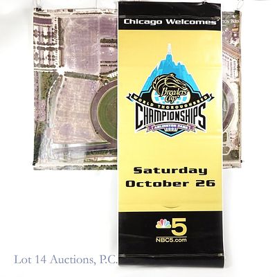 2 Large Arlington Park Street Banners. One banner is from the 2002 Breeders Cup held at 