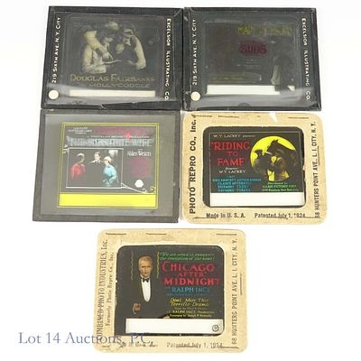 5 Glass Lantern Slides Of Hollywood Movies. Assortment of five glass lantern slides depicting 