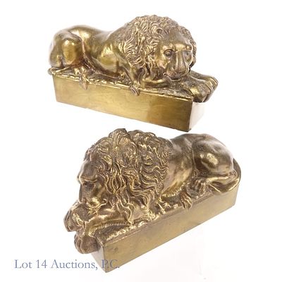 After Antonio Canova Lion Bookends (Pair). Pair of bookends based on the bronze lions in front 