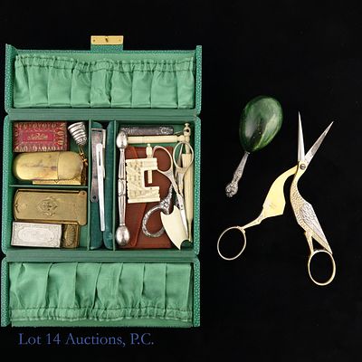 Vintage Sewing Kit w/ Some Sterling Tools (20+). Vintage sewing kit with over 20 pieces. Lot 