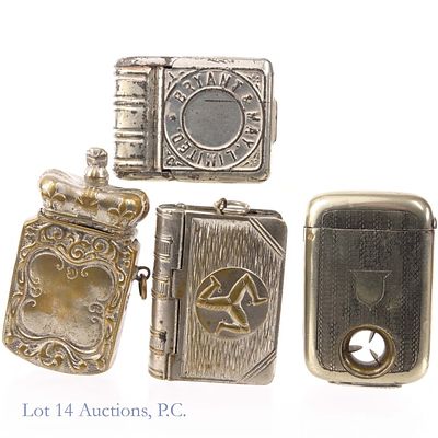 Antique Vesta Cases / Match Safes. Four antique vesta cases or match safes made from various 
