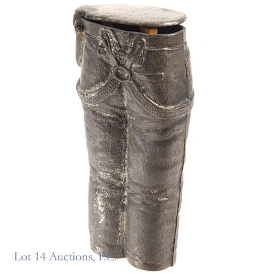 1886 "Pants Safe" Vesta Case / Match Safe. 1886 sculptural pewter vesta case or match safe made 