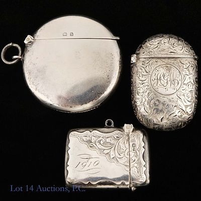 Antique Sterling Silver Vesta Cases / Match Safes. Three antique vesta cases made from sterling 